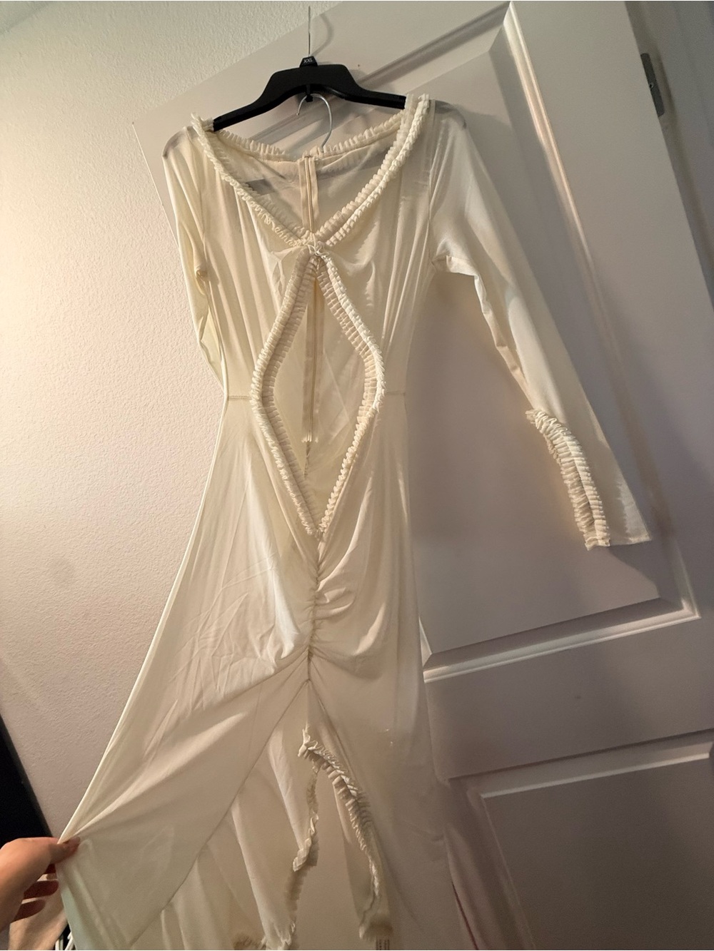 Women's vital maternity Cream Long Sleeve Cutout Maxi Dress